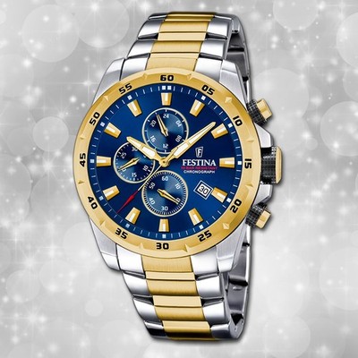 Festina Herrenuhr Chronograph Sport Armbanduhr Edelstahl silber gold UF20562/2
