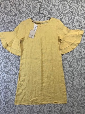 Francesca Bettini 100% Italian Linen Dress Bell Sleeves Sz XS Lagenlook Coastal