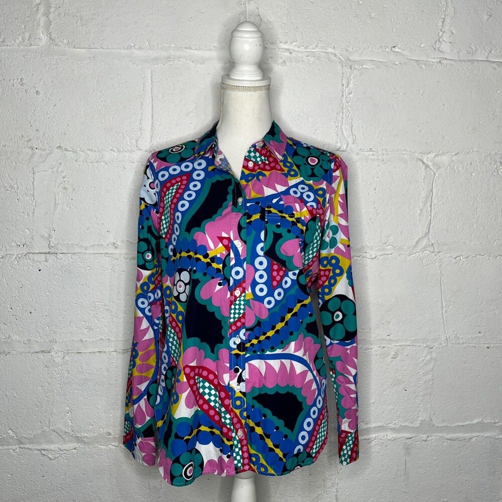 J. Crew Women Cotton Button Classic-fit Boy Bhirt Ratti Kaleidoscope Floral Sz 6