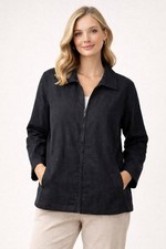 Eileen Fisher Women Linen Blend Jacket Size L Full Zip Black Timeless Minimalist