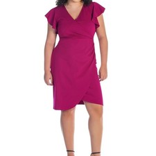 24Seven Women’s V-neck Knee Length Dress Pink Size 1X