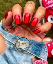 Red Aspen Press On Nails~Sun-Ripened Tomatoes, Tavi ~Short~ Coffin Cat Eye Shiny