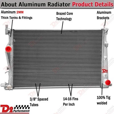 2 Row Aluminum Radiator For 2014-18 Jeep Cherokee 2.4L 3.2L Manual