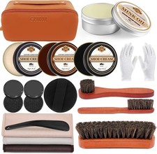 16PCS Leather Shoe Polish Kit,Shoe Shine Kit with Black/Brown Shoe Polish,Shoe..