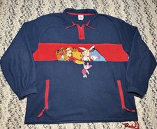 Vtg Disney Store Winnie Pooh Friends Fleece Pullover Large 1/4 Zip Made USA 90s