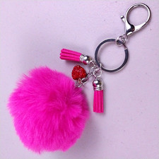 Keychain, Bag Charm, Purse Charm, Pink Pom-Pom with Charms 171