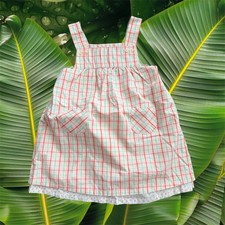 New VTG 2002 Janie Jack Girls Orange Green Plaid Sundress - 18-24 Months