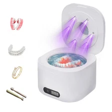 Upgraded Ultrasonic Retainer Cleaner Machine 49kHz Denture Cleaner 340ml 4 Modes