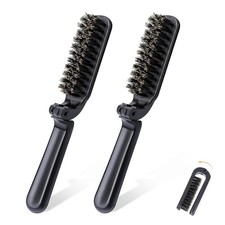 2Pcs Travel Hair Brush, Mini Folding Hair Brush Collapsable Boar Bristles Hair C
