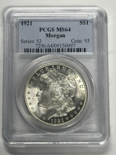 1921-P Morgan Silver Dollar - PCGS MS64! Impressive Luster, Bright White