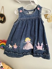 Vintage Youngland Denim Princess Overall Dress Embroidered Ruffle Bow 2T