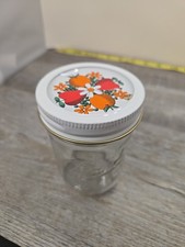 Fruit Ball Embossed Country Kitchen Pint Canning Jelly Jar Floral Lid USA