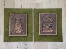 Vintage Wood Carved Wall Art Plaques Set Southwestern Native Style 14x16