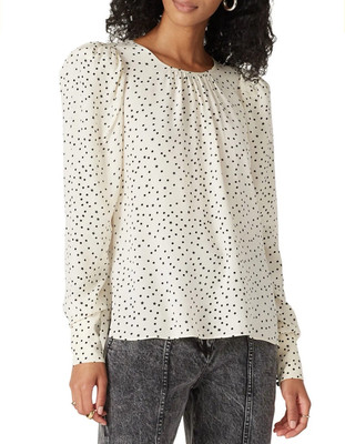 Essential Antwerp Keyboard Top Cream Black Dots Stars Long Sleeve Button Cuff 36