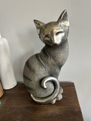 Large Resin Cat Silver Head And Tail Sculpture Figurine Unusual Weird Odd 12 