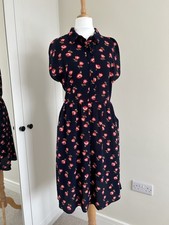 NEW Louche Madina Rose Navy Blue Floral Rose Shirt Dress Size 10 Knee Length 