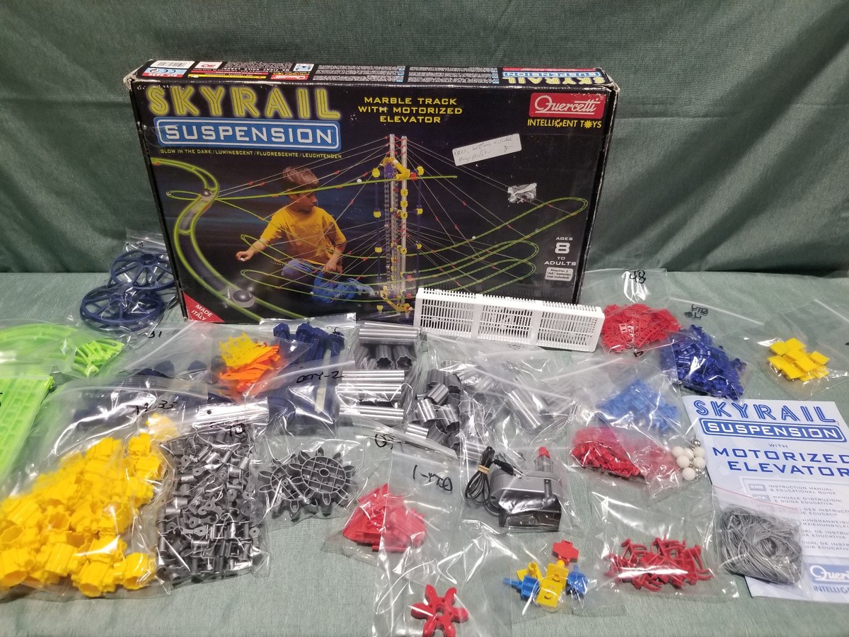 Quercetti SKYRAIL SUSPENSION エレベーターセット RARE Quercetti Skyrail Suspension Marble Track W/ Motorized