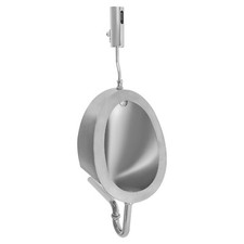 Oval Silver Stainless Steel Wall-Mounted Urinal with Automatic Sensing