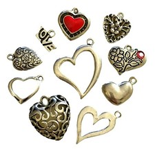 Valentines Day Assorted Heart Rhinestone Red Enamel Filigree Pewter Bead Charms