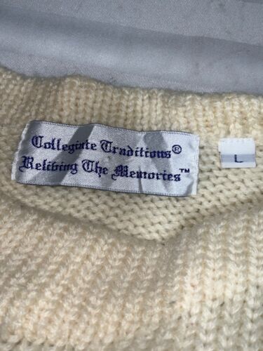 Vintage Grandpa Knit Wool Varsity Letterman Sweater Size Large Beige - Picture 3 of 4