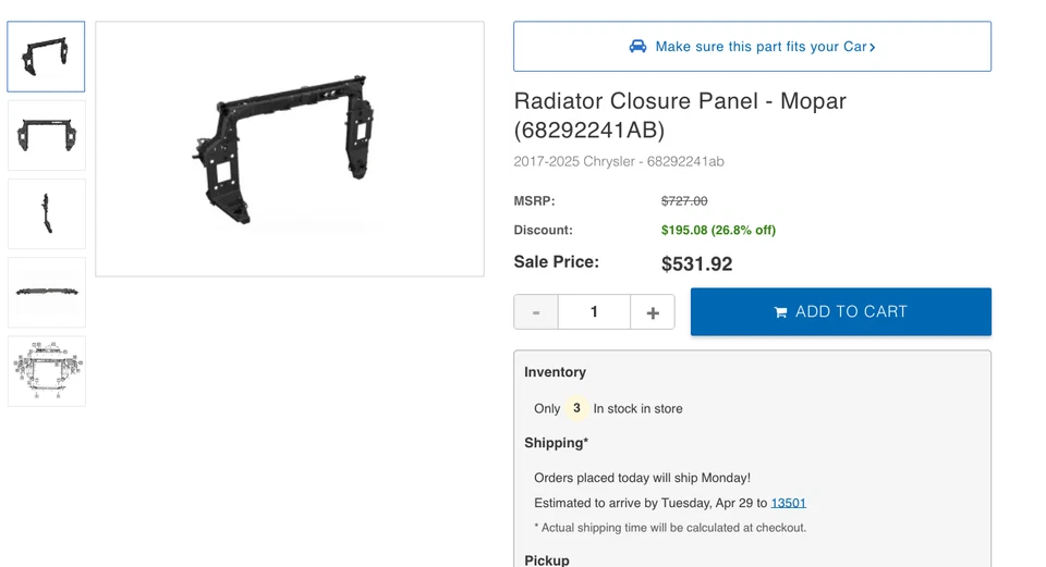 NEW Radiator Support Assembly Chrysler Voyager 2020-2024 Pacifica 17-25 OEM OEM Foto 2 de 4