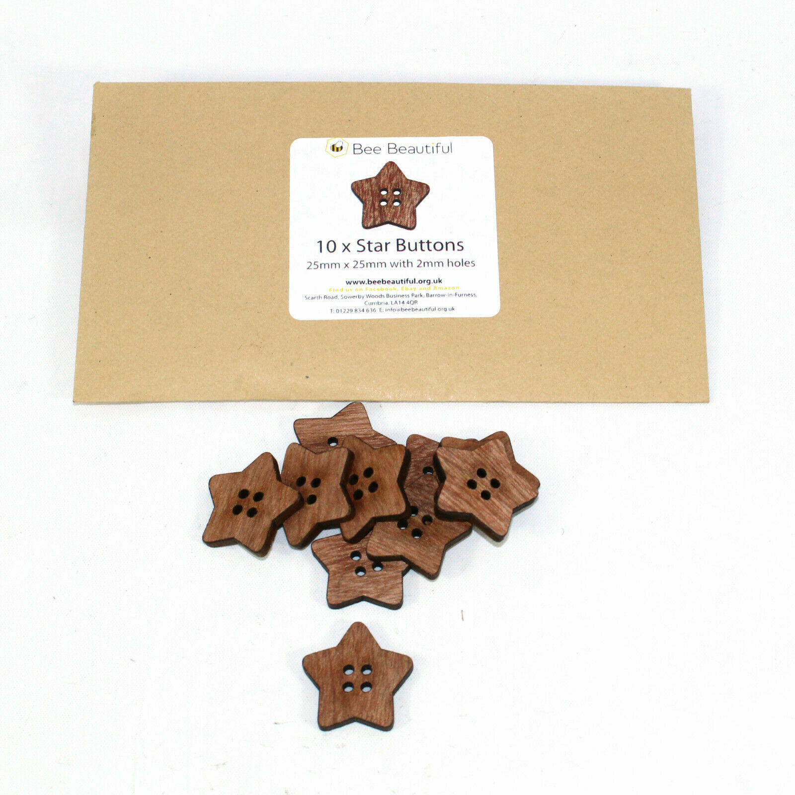 Star Buttons, Laser Cut wood, Knitting, Sewing, Crochet, craft pack of 10