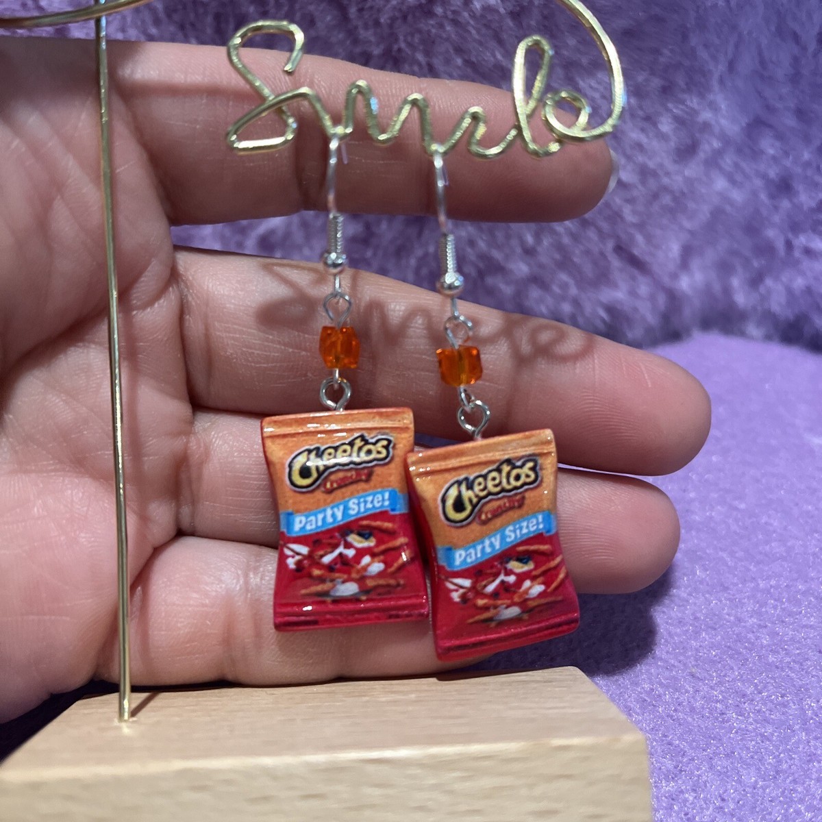 Cheetos Crunchy Chips Earrings With Crystal Stone