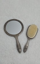 Vintage Silver Plated Hair Brush Comb And Mirror Combo Set Mid Century Modern