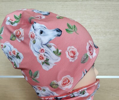 Mütze Übergangsmütze Beanie mit  Pferden und Roeen  aus Jersey  Handmade