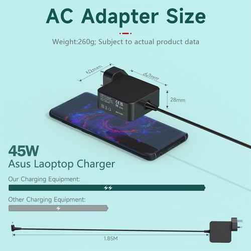 45W Laptop Charger for ASUS VivoBook 14 15 E410M E203M E210M E510 E510MA X540S - Picture 3 of 7