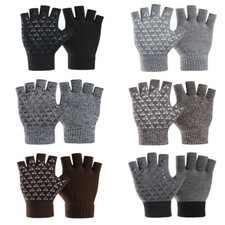 Men Knitted Crochet Anti Slip Half Finger Warm Glove Touch Screen Cycling Gloves