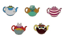 5 Alice In Wonderland Tea Pots Disney Parks Specific Trading Pin Set ~ Brand New