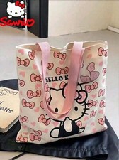 Hello Kitty Canvas Bag Tote Handbag Shoulder Straps Sanrio Pink Girl Beach New
