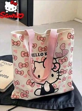 Hello Kitty Canvas Bag Tote Handbag Shoulder Straps Sanrio Pink Girl Beach New
