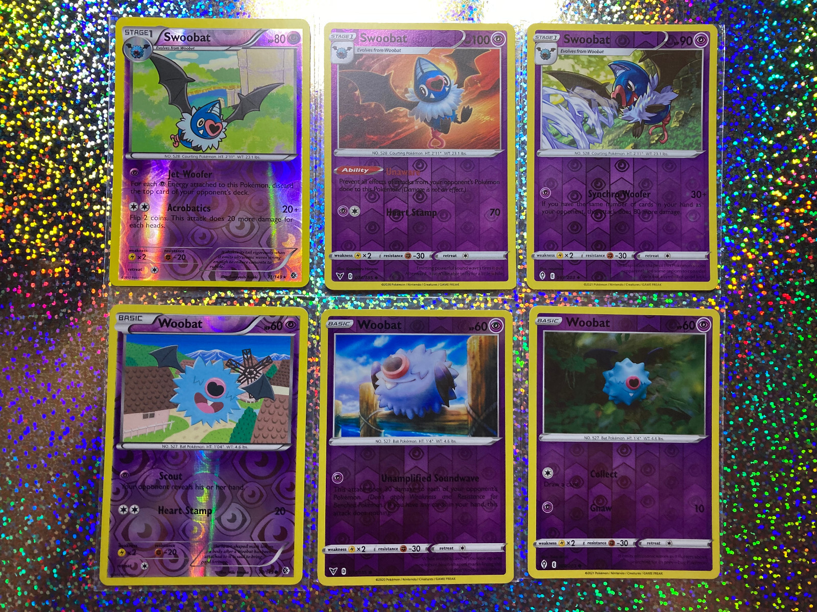 Pokemon TCG Boundaries Crossed Reverse Holo: 71/149 Swoobat; 70/149 Woobat
