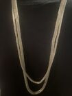 Hollow Rope Necklace Silvertone Double Layer