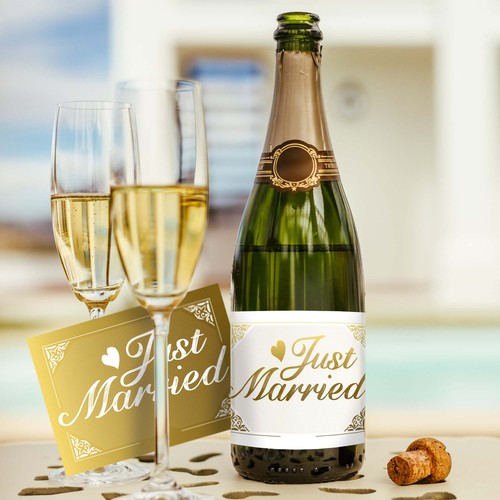 Flaschenetiketten 2 stk Hochzeit Just-Married Aufkleber Weinetikett Sticker Sekt - 第 3/23 張圖片