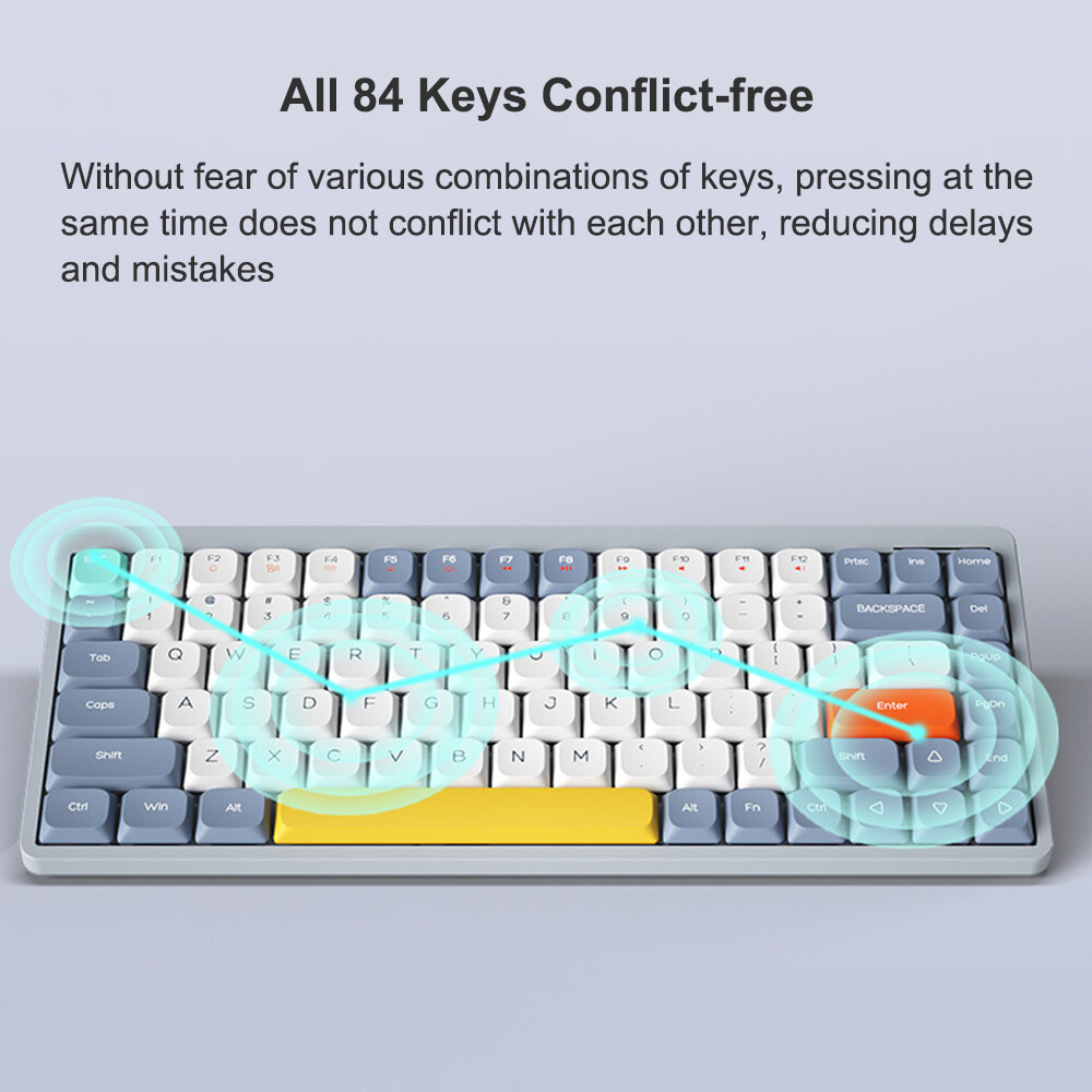 iBlancod 84-Key Wireless Mechanical Keyboard with 2.4G, Bluetooth 5.0, and Type-C Connectivity for Multi-Device Compatibility