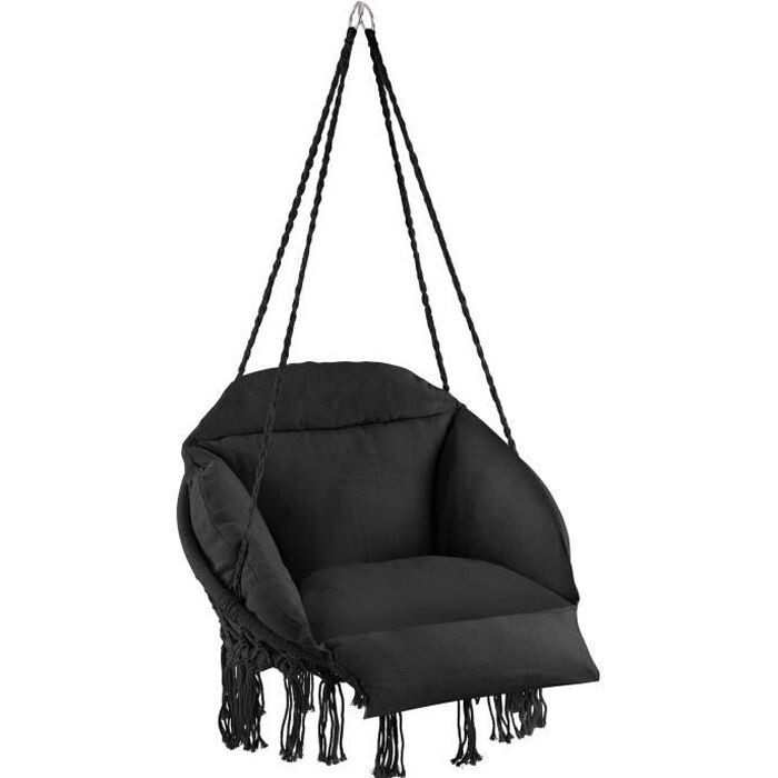 Fauteuil suspendu pliable noir en métal avec coussin confort pour jardin