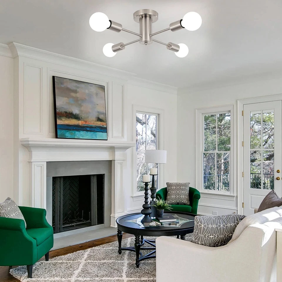 Lámpara de techo moderna de montaje semi empotrado para comedor lámpara de araña plateada para el hogar Foto 4 de 4