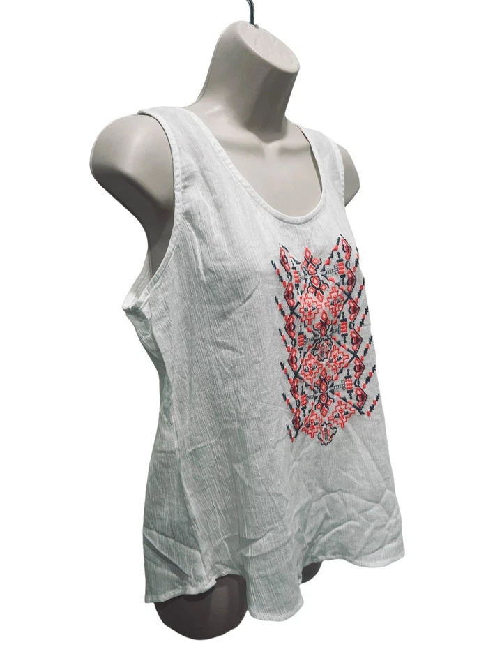 Top Bobbie Brooks para mujer XL blanco sin mangas bordado frontal Foto 3 de 4