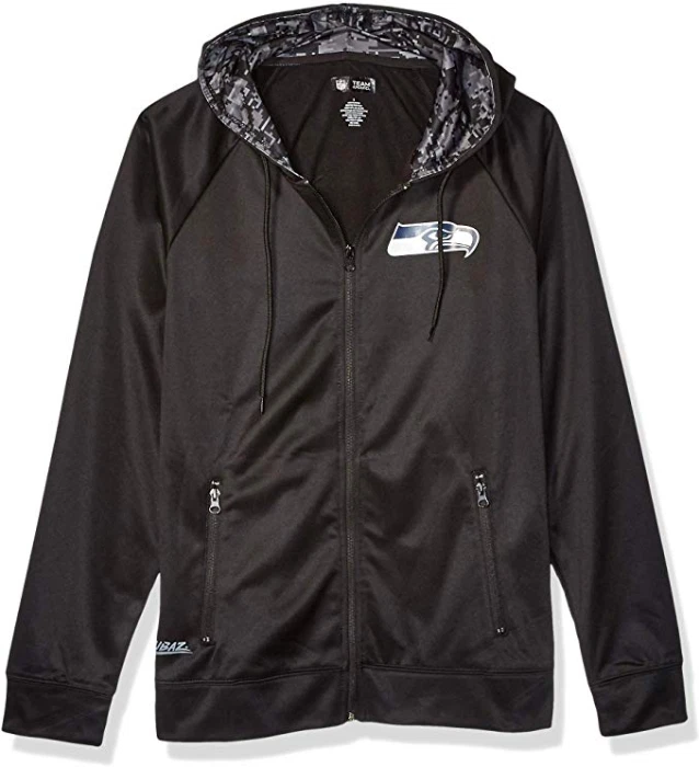 VETEMENTS Zubaz NFL Felpa con Cappuccio Uomo Seattle Seahawks Full Zip Digitale Mimetica Nero
