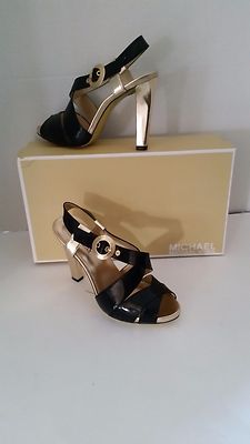 Michael by Michael Kors McLane Sandal Patent Black & Gold 6.5