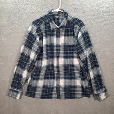 Eddie Bauer Shirt Adult 2XL XXL Blue White Plaid Flannel Outdoors Workwear Mens