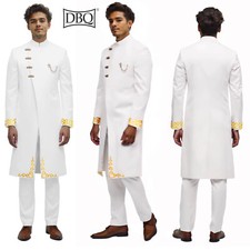 Men's 2 Pieces Suit Solid Slim Fit Two Button Brooch Party Long Blazer Pants Set