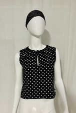 Top Valentino Miss V senza maniche nero bianco sporco a pois senza maniche vintage 44