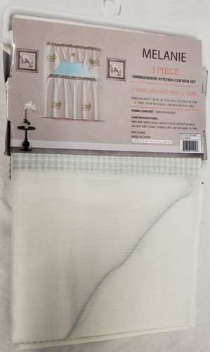 3 pc. Embroidery Curtains Set: 2 Tiers & Swag (60"x36") GREEN APPLES, MELANIE,JM - 第 6/12 張圖片