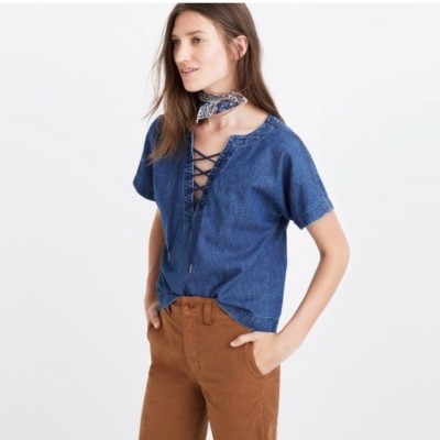 NWOT Madewell Denim Lace Up Shirt, Size 
