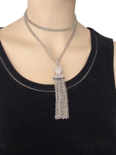 TRUE Vintage MONET Signed Retro Silver Tone Tassel Pendant Necklace Fancy