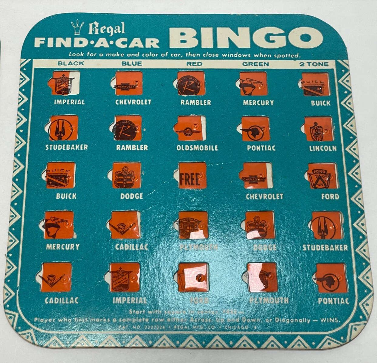 Vintage Regal Find-A-Car Auto Bingo Card Travel Game – 2 Cards